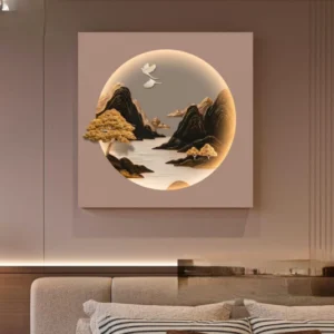 Golden Serenity Mountain LED Wall Art Canvas