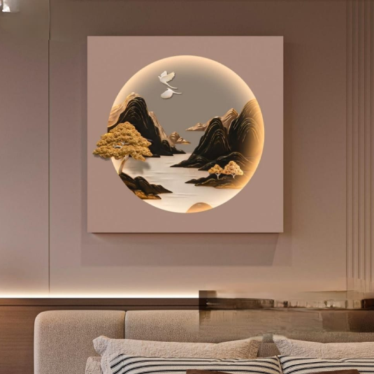 Golden Serenity Mountain LED Wall Art Canvas