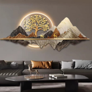 Golden Mountain Tree LED Wall Art with Display Shelf