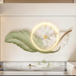 Modern Green Feather LED Wall Clock