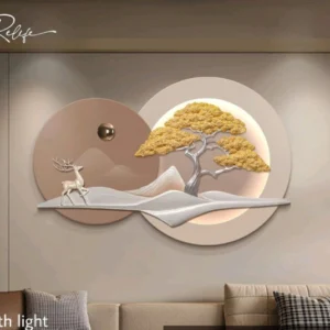 Golden Tree & Deer LED Wall Art
